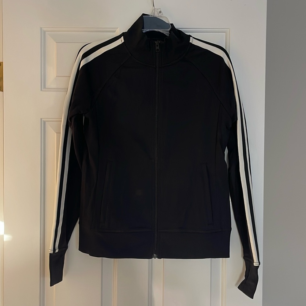 Athleta Black and White Zip Up with Drawstring pants track suit size medium